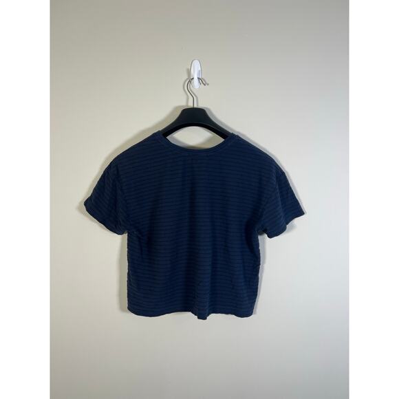 Marine Layer Lydia Textured Stripe Top Navy/Black Size Womens Large Cropped - Picture 4 of 6